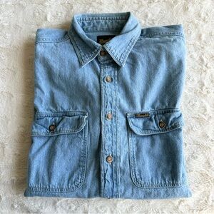 Vintage Wrangler Denim Shirt Mens Medium Blue 70s Flap Pocket Western Cowboy LS